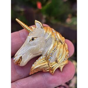 Vintage 2001 Limited Edition EDGAR BEREBI Unicorn Enameled Rhinestone Brooch/Pin